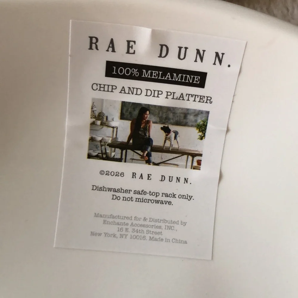 Rae Dunn White CHIPS & DIP Melamine Divided Serving Platter